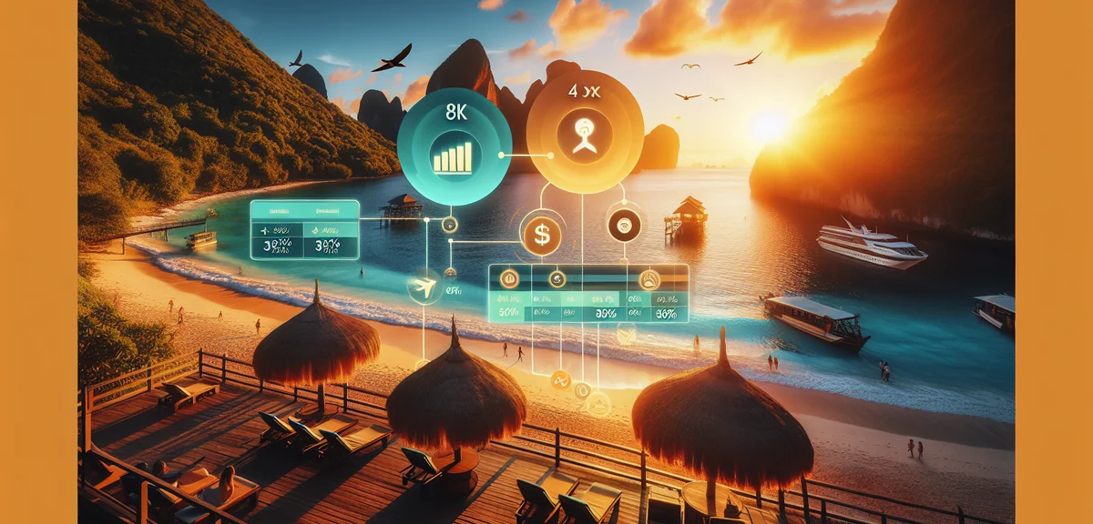 A comparison chart infographic showing three travel savings services with percentages and icons, cle