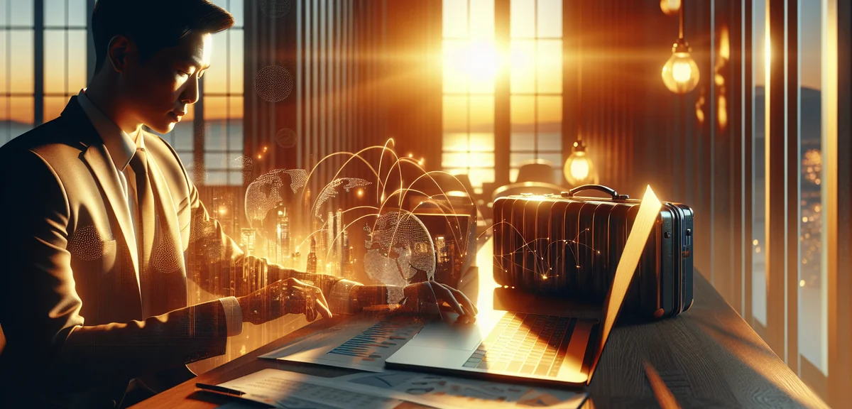 Business professional comparing travel services on laptop screen showing charts and graphs, modern m