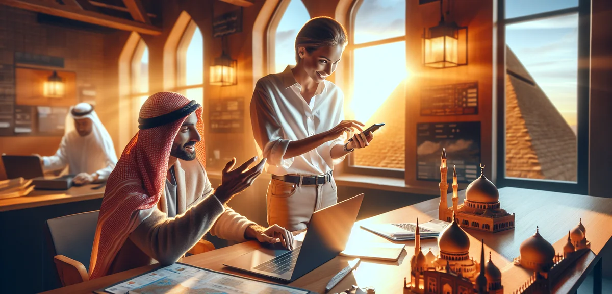 Person comparing hotel prices on smartphone and laptop, travel planning for business trip, modern wo