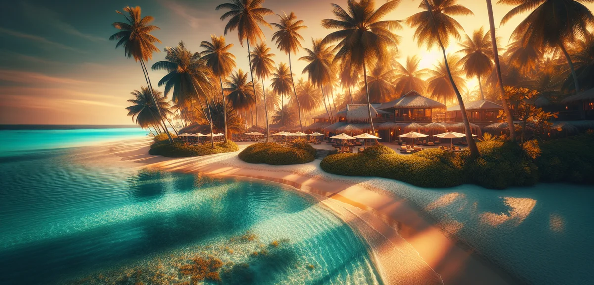 Beautiful tropical beach resort destination, dream vacation concept, crystal clear water and palm tr