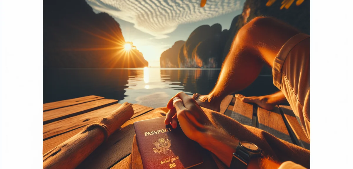 Person holding JTB travel voucher and passport, travel planning concept, warm lighting, professional