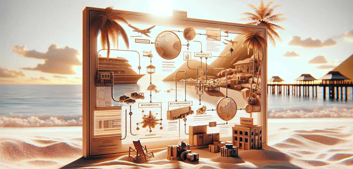 Luxury brand supply chain infographic showing different distribution channels, professional clean de