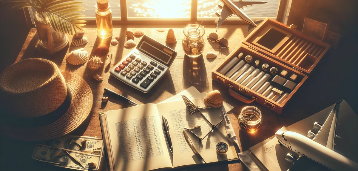 Customs calculation on paper with imported luxury items, professional overhead photography, clean de