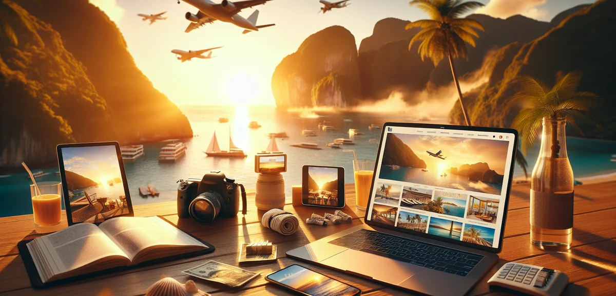 International e-commerce websites displayed on multiple devices, tablet laptop smartphone, professio