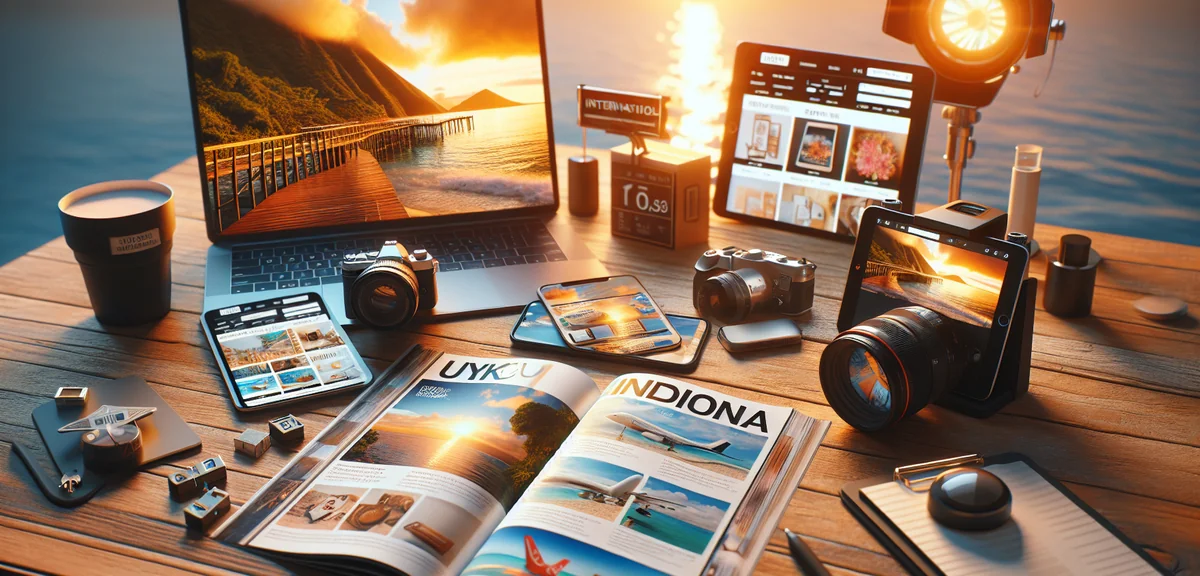 International e-commerce websites displayed on multiple devices, tablet laptop smartphone, professio