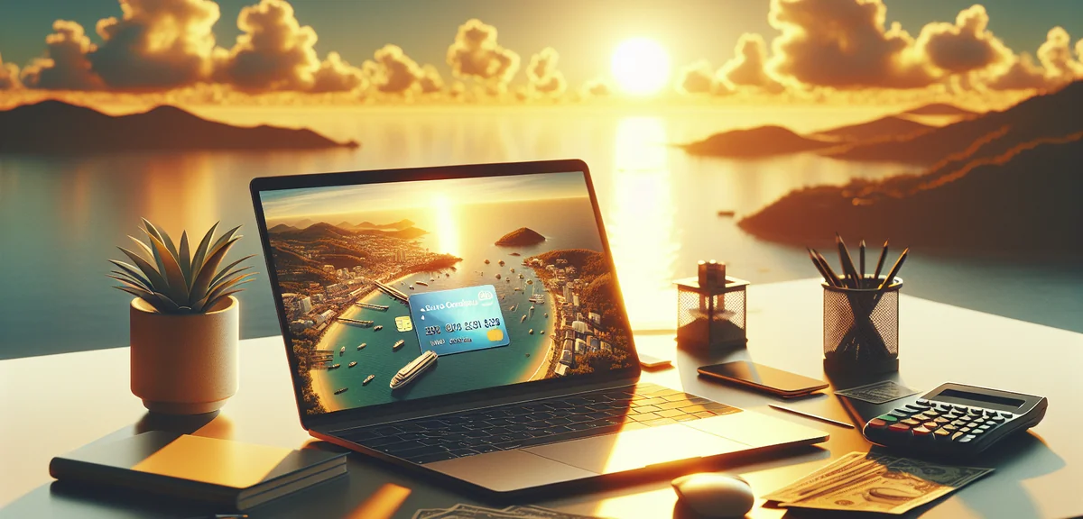 Secure online payment process on laptop with credit card, professional lifestyle photography, clean
