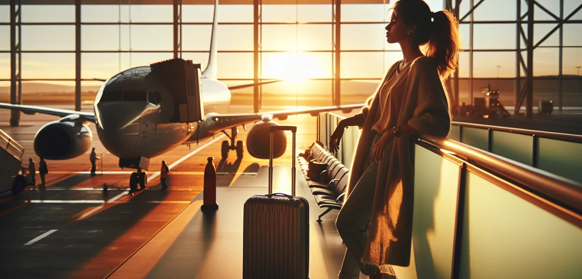 Relaxed traveler boarding airplane with peace of mind, professional travel photography, bright sunny