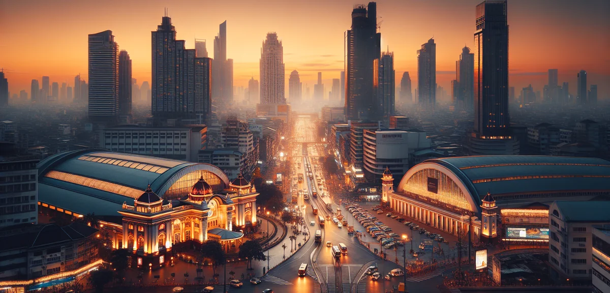 横浜駅西口の繁華街とホテルが建ち並ぶ夕暮れの街並み