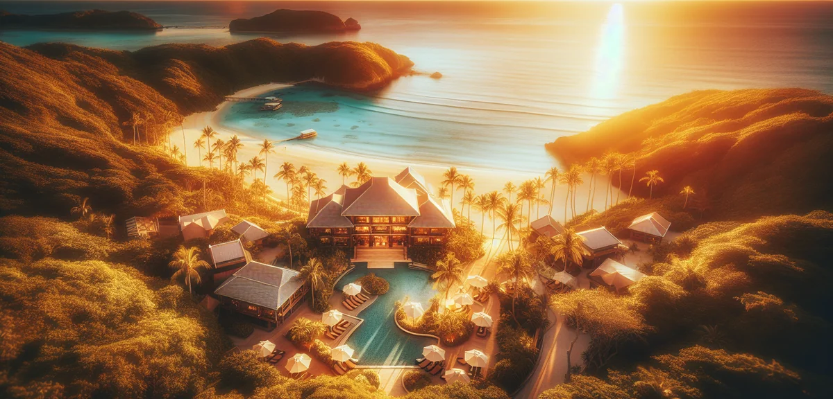 沖縄の美しいビーチリゾートを上空から撮影した風景