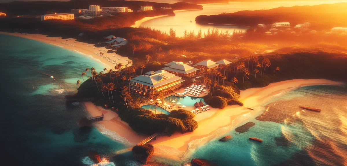 沖縄の美しいビーチリゾートを上空から撮影した風景