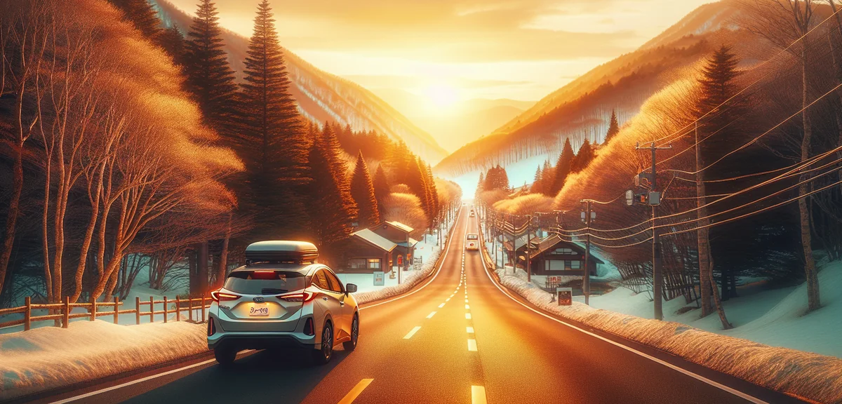 Scenic drive on Hokkaido country road with rental car and beautiful landscape, professional travel p