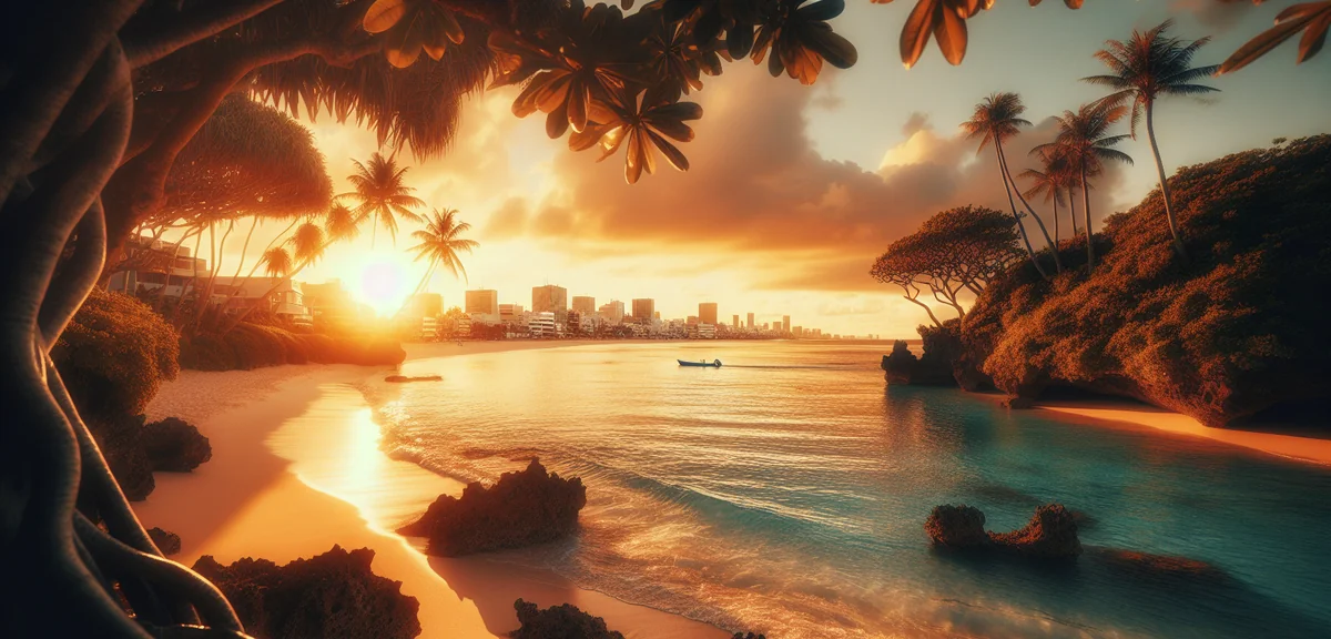 Okinawa seasonal calendar showing price trends and best times to visit, with tropical beach backgrou