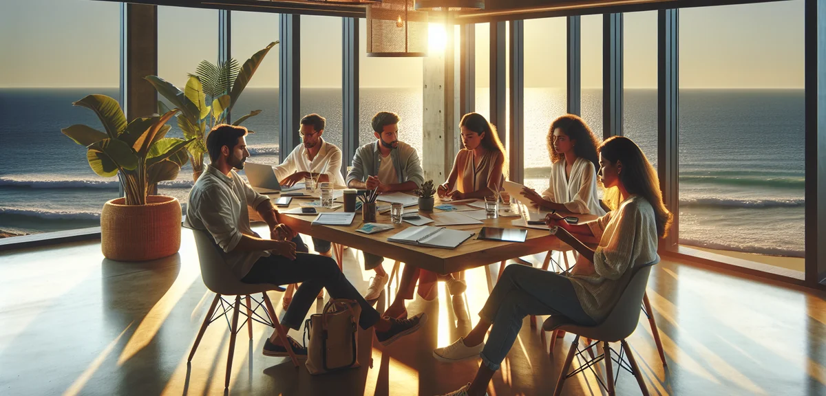 Team of diverse professionals having creative brainstorming meeting at modern co-working space with 